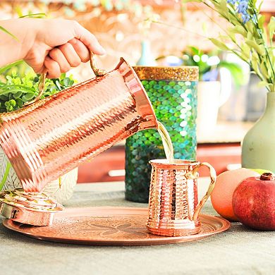 Hand Hammered Copper Pitcher Heavy Gauge 1 Mm Thick - Capacity: 64 Fl