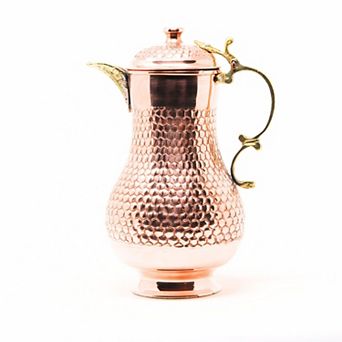 Beldinest Hand Chiseled Honeycomb Round Copper Pitcher Heavy Gauge 1 Mm Thick