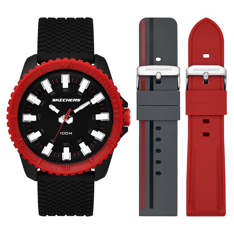 Skechers Men's 3-Piece Watch and Interchangeable Strap Set, Size: 48MM, Black
