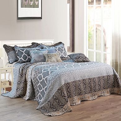 Serenta Bohemian Floral Scroll Print 9-Piece Comforter Set with Throw Pillows
