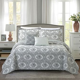 Serenta Legacy Floral Medallion Printed 5 pc Quilt Set with Throw Pillows