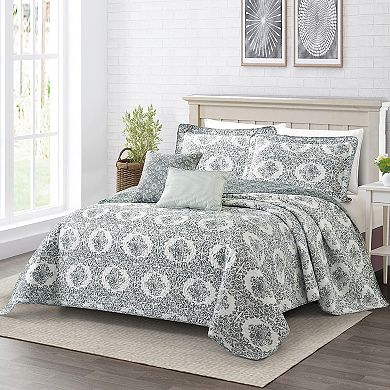 Serenta Legacy Floral Medallion Printed 5-Piece Quilt Set with Throw Pillows