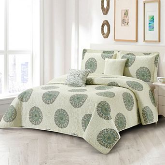 Serenta Encore Medallion Print 5 pc Quilt Set with Throw Pillows