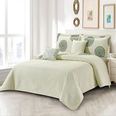 Serenta Encore Medallion Print 5-Piece Quilt Set with Throw Pillows