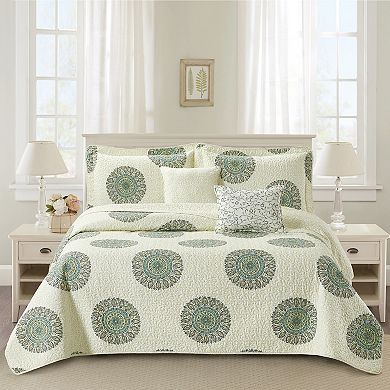 Serenta Encore Medallion Print 5-Piece Quilt Set with Throw Pillows