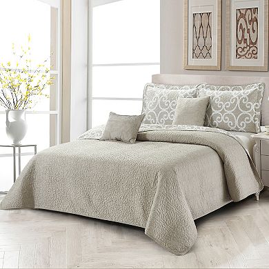 Serenta Glena Gatework Printed 5-Piece Quilt Set with Throw Pillows
