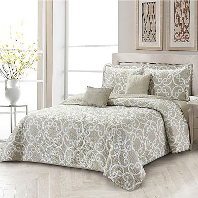 Serenta Glena Gatework Printed 5-Piece Quilt Set with Throw Pillows