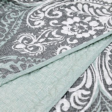 Serenta Kingston Damask Print 5-Piece Quilt Set with Throw Pillows