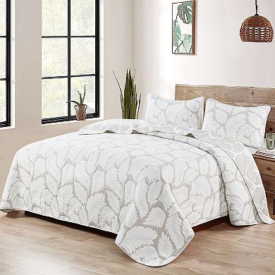 Serenta Matelasse Jacquard Leaf Print Quilt with Shams