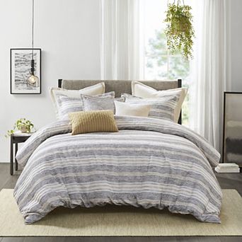 Madison Park Signature Oasis Oversized Chenille Jacquard Striped Comforter Set with Euro Shams and Throw Pillows