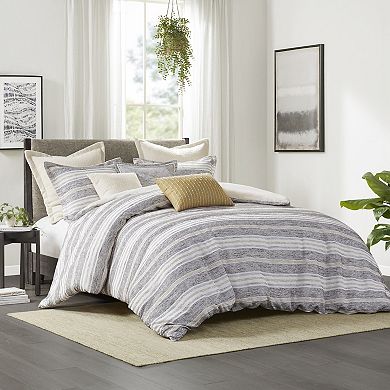 Madison Park Signature Oasis Oversized Chenille Jacquard Striped Comforter Set with Euro Shams and Throw Pillows