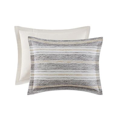 Madison Park Signature Oasis Oversized Chenille Jacquard Striped Comforter Set with Euro Shams and Throw Pillows