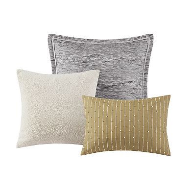 Madison Park Signature Oasis Oversized Chenille Jacquard Striped Comforter Set with Euro Shams and Throw Pillows