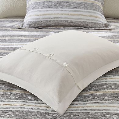 Madison Park Signature Oasis Oversized Chenille Jacquard Striped Comforter Set with Euro Shams and Throw Pillows