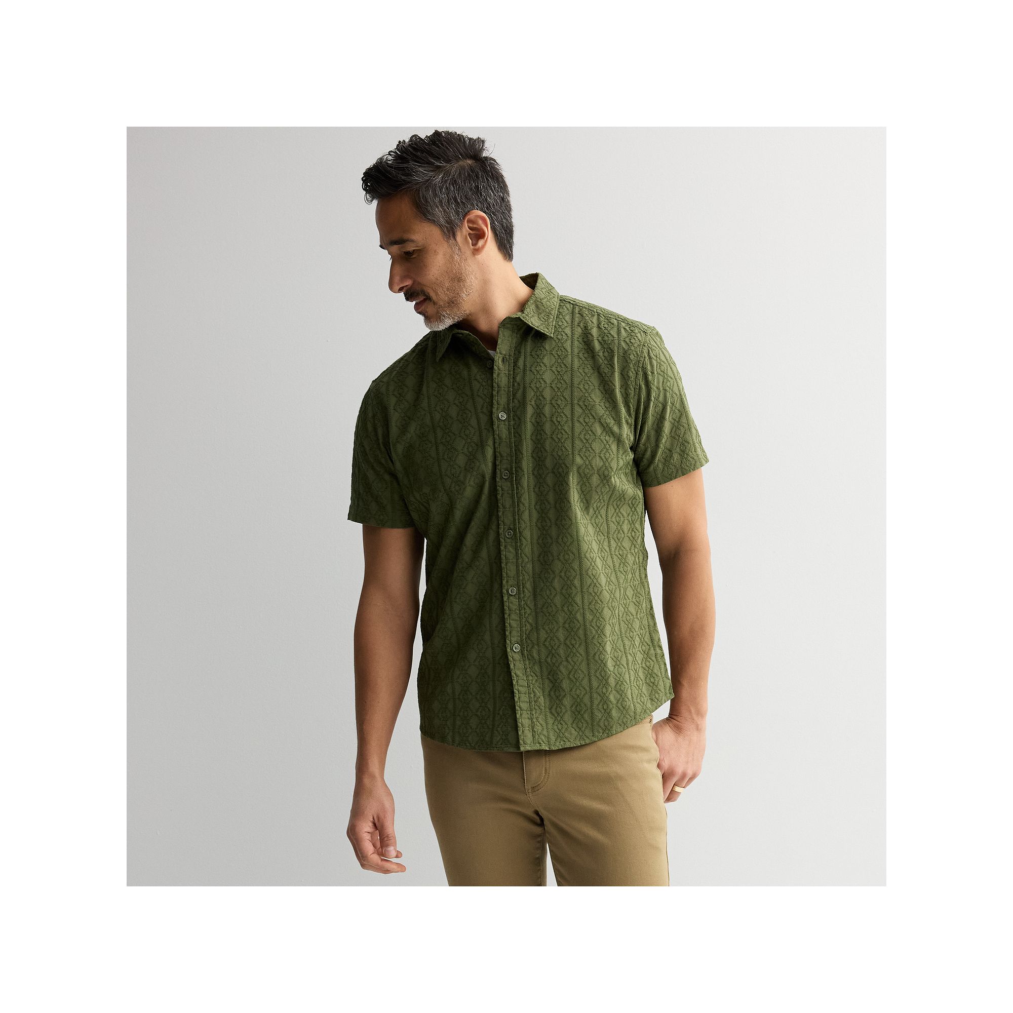 Mens Apt. 9® Short Sleeve Embroidered Button-Down Shirt, Size: Small, Lea
