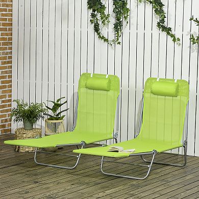 Outsunny 2-piece Folding Chaise Lounge With Adjustable Backrest
