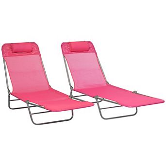 Outsunny 2 pc Folding Chaise Lounge With Adjustable Backrest
