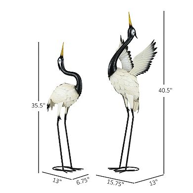 Outsunny 2pcs Heron Garden Statues Metal Yard Art Bird Sculptures
