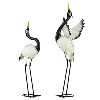 Outsunny 2 pc Heron Garden Statues Metal Yard Art Bird Sculptures