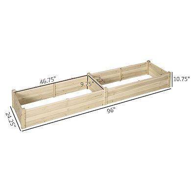 Outsunny 96" x 24" x 10" Wooden Raised Garden Bed, 2 Planter Boxes, Natural
