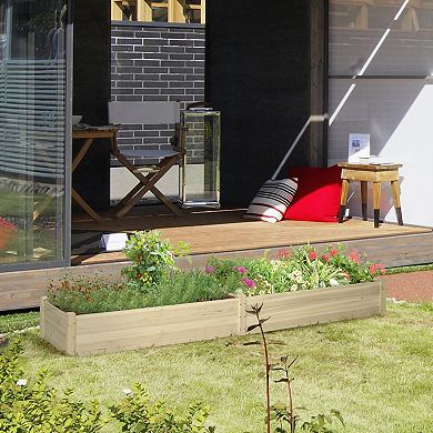 Outsunny 96" x 24" x 10" Wooden Raised Garden Bed, 2 Planter Boxes, Natural