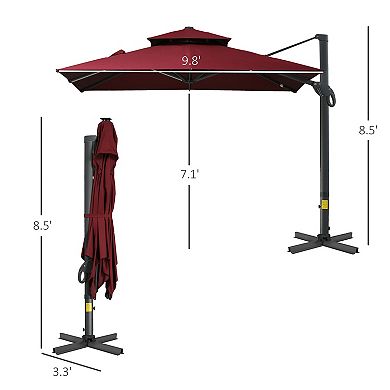 Outsunny 10ft Offset Patio Umbrella with Cross-Base, Rotate, Tilt
