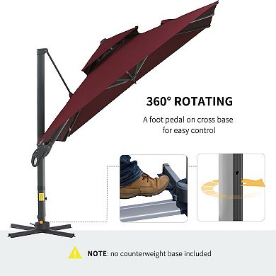 Outsunny 10ft Offset Patio Umbrella with Cross-Base, Rotate, Tilt