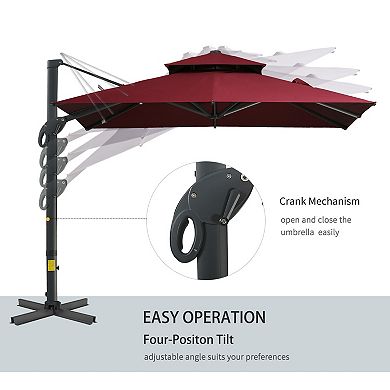 Outsunny 10ft Offset Patio Umbrella with Cross-Base, Rotate, Tilt