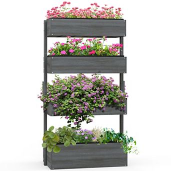 4 tier Raised Garden Bed Vertical Flower Pots Rack W/ Angle Adjustable Planters