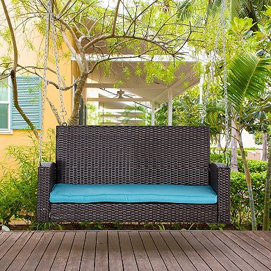 2 Person Wicker Porch Swing Chair, Hanging Patio Bench Seat