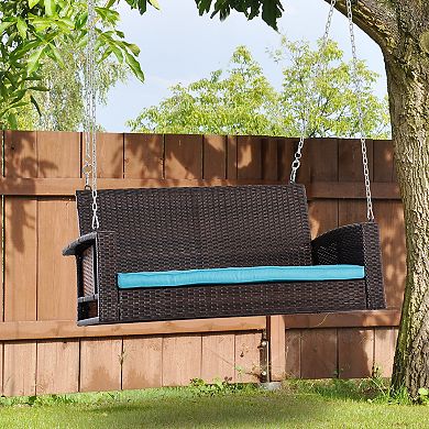 2 Person Wicker Porch Swing Chair, Hanging Patio Bench Seat