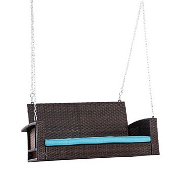 2 Person Wicker Porch Swing Chair, Hanging Patio Bench Seat