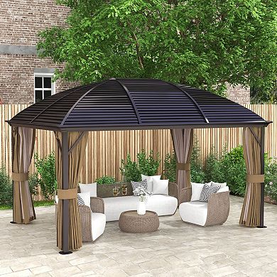 10x14 hardtop gazebo with aluminum frame Permanent arc Metal roof gazebo, Brown