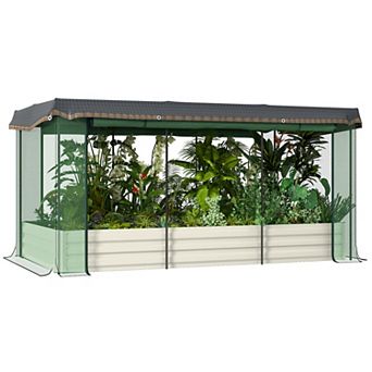 Outsunny Galvanized Raised Garden Bed With Crop Cage & Shade Cloth