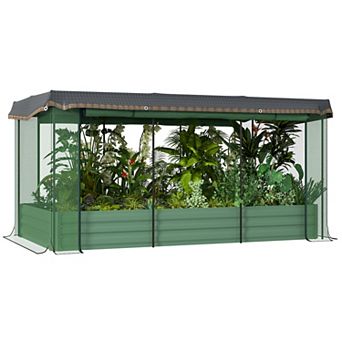Outsunny Galvanized Raised Garden Bed With Crop Cage & Shade Cloth