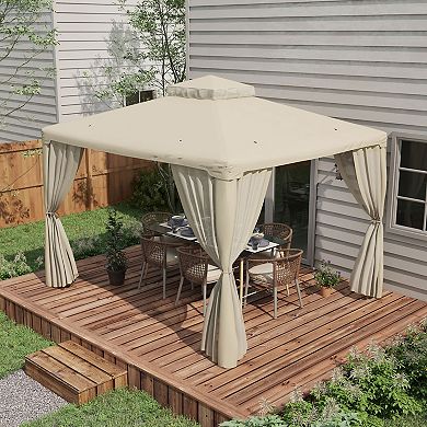 9.6' X 11.6' Outdoor Patio Gazebo Pavilion Canopy Tent W/ 2-tier Roof Cream