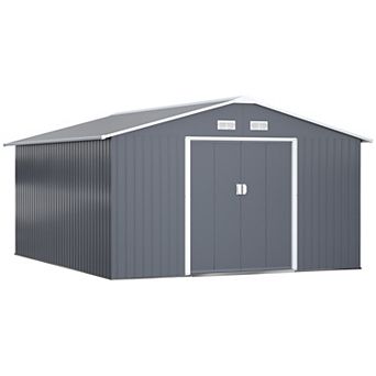 Outsunny 11ft x 12.6' Storage Shed Garden Tool House w/ Vents Doors Charcoal