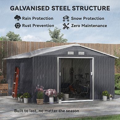 Outsunny 11ft x 12.6' Storage Shed Garden Tool House w/ Vents Doors Charcoal