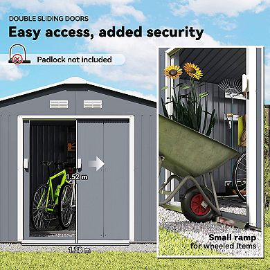 Outsunny 11ft x 12.6' Storage Shed Garden Tool House w/ Vents Doors Charcoal