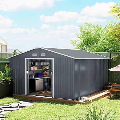Outsunny 11ft x 12.6' Storage Shed Garden Tool House w/ Vents Doors Charcoal