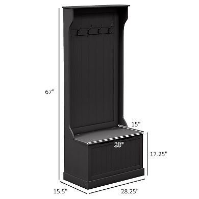 Hall Tree With Storage Cabinet Seat Coat Hanger Sturdy Simple Black