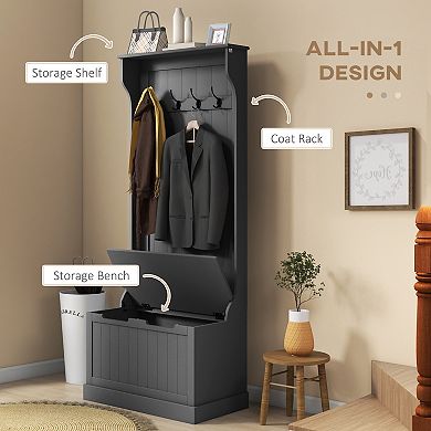 Hall Tree With Storage Cabinet Seat Coat Hanger Sturdy Simple Black