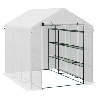 Greenhouse 8' X 6' X 7', Walkin Hot House, 18 Shelves, Plant Tropical Flowers