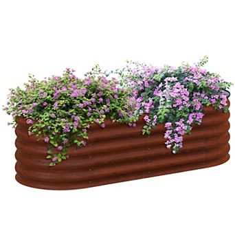 Outsunny Galvanized Raised Garden Bed Planter Box, 4.9' X 2' X 1.4', Brown