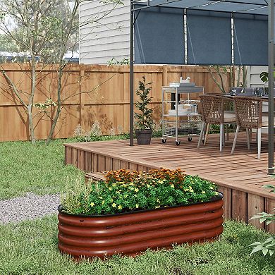 Outsunny Galvanized Raised Garden Bed Planter Box, 4.9' X 2' X 1.4', Brown