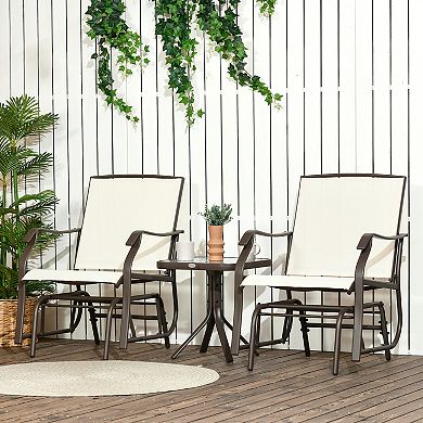 3 Piece Outdoor Porch Mesh Fabric Rocking Glider Chair With Table Set