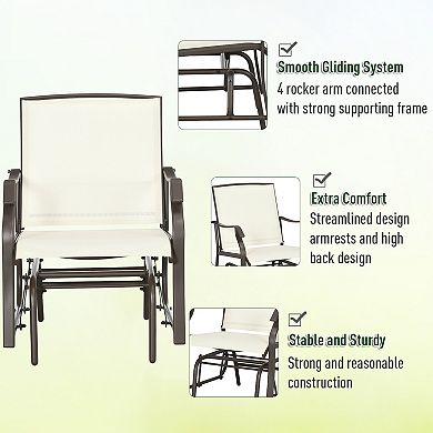 3 Piece Outdoor Porch Mesh Fabric Rocking Glider Chair With Table Set