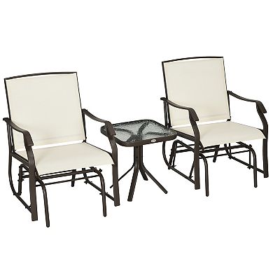 3 Piece Outdoor Porch Mesh Fabric Rocking Glider Chair With Table Set
