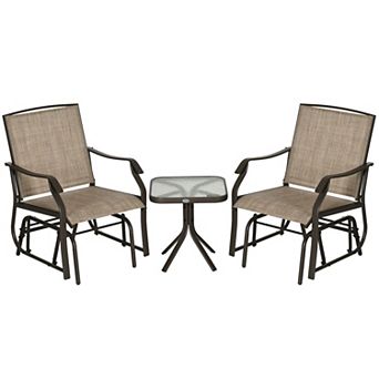 3 pc Outdoor Porch Mesh Fabric Rocking Glider Chair With Table Set