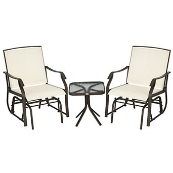 3 pc Outdoor Porch Mesh Fabric Rocking Glider Chair With Table Set
